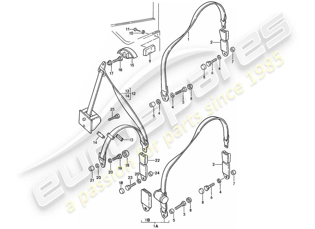 porsche 1988 (924s) cinturón de seguridad diagrama de piezas