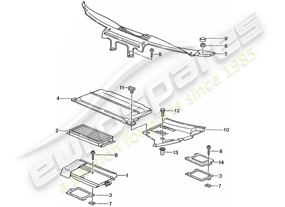 porsche 2001 (996 gt3) elemento filtrante de polvo y polen - cubiertas - diagrama de piezas del capo