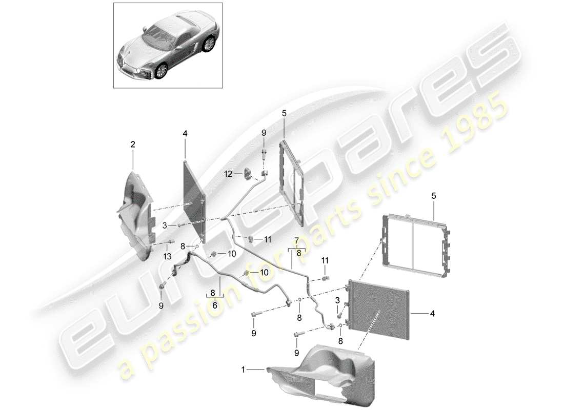 porsche 2019 (718 boxster) diagrama de piezas del circuito refrigerante