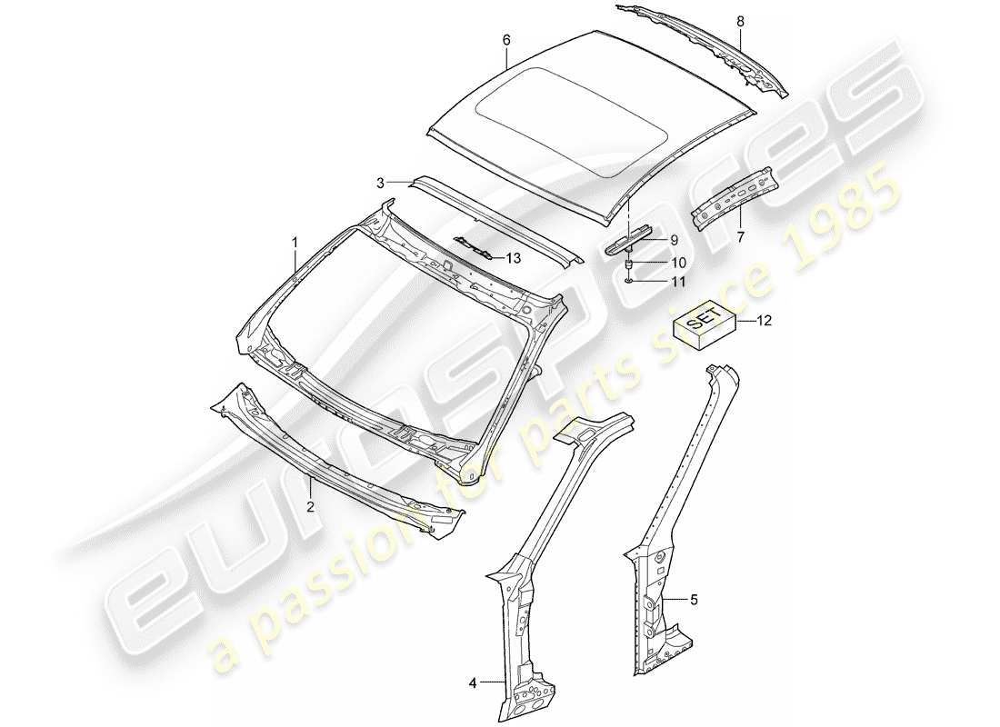 porsche 2007 (997-1) capucha diagrama de piezas