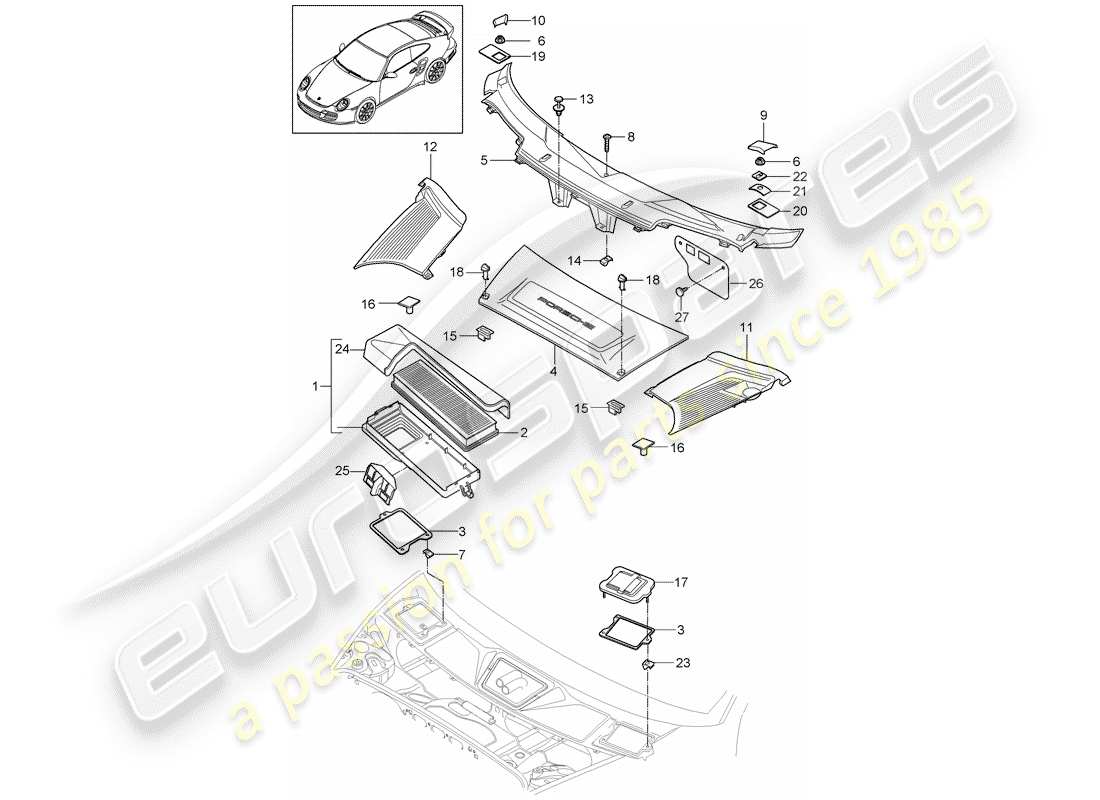 porsche 2009 997-2 turbo / gt2 filtro de partículas diagrama de piezas