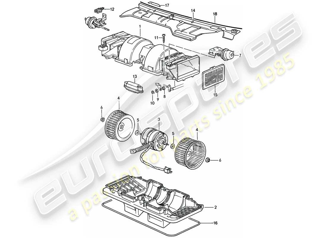 porsche 1986 (944) diagrama de piezas del ventilador