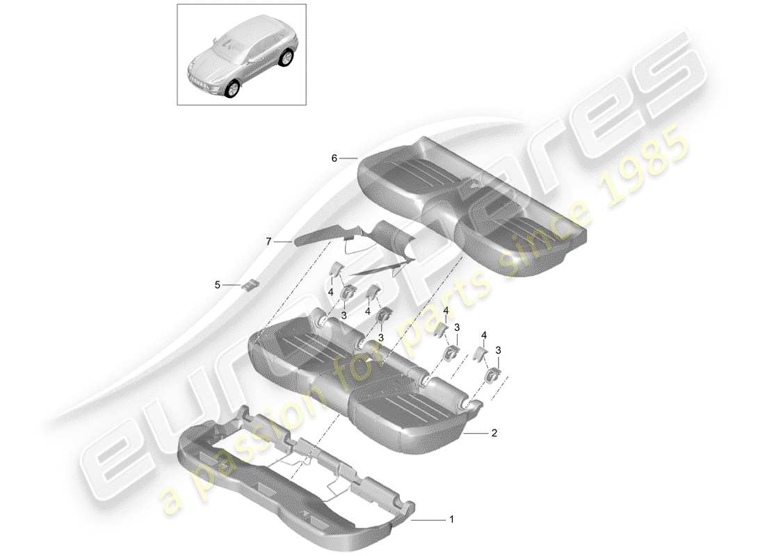 porsche 2014 (macan) parte de espuma diagrama de piezas