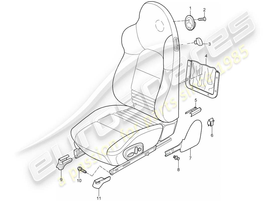 porsche 2002 (996 gt3) asiento deportivo diagrama de piezas
