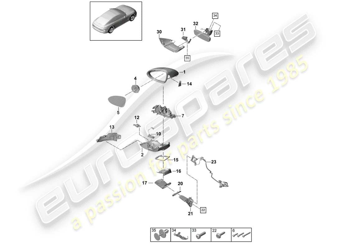porsche 2017 (panamera 971-1) diagrama de piezas del espejo retrovisor