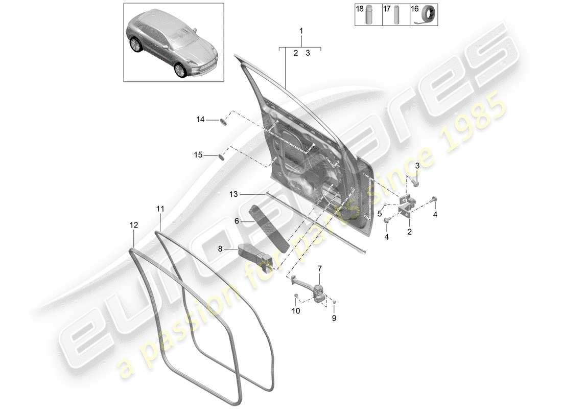 porsche 2019 (macan) diagrama de piezas de la carcasa de la puerta