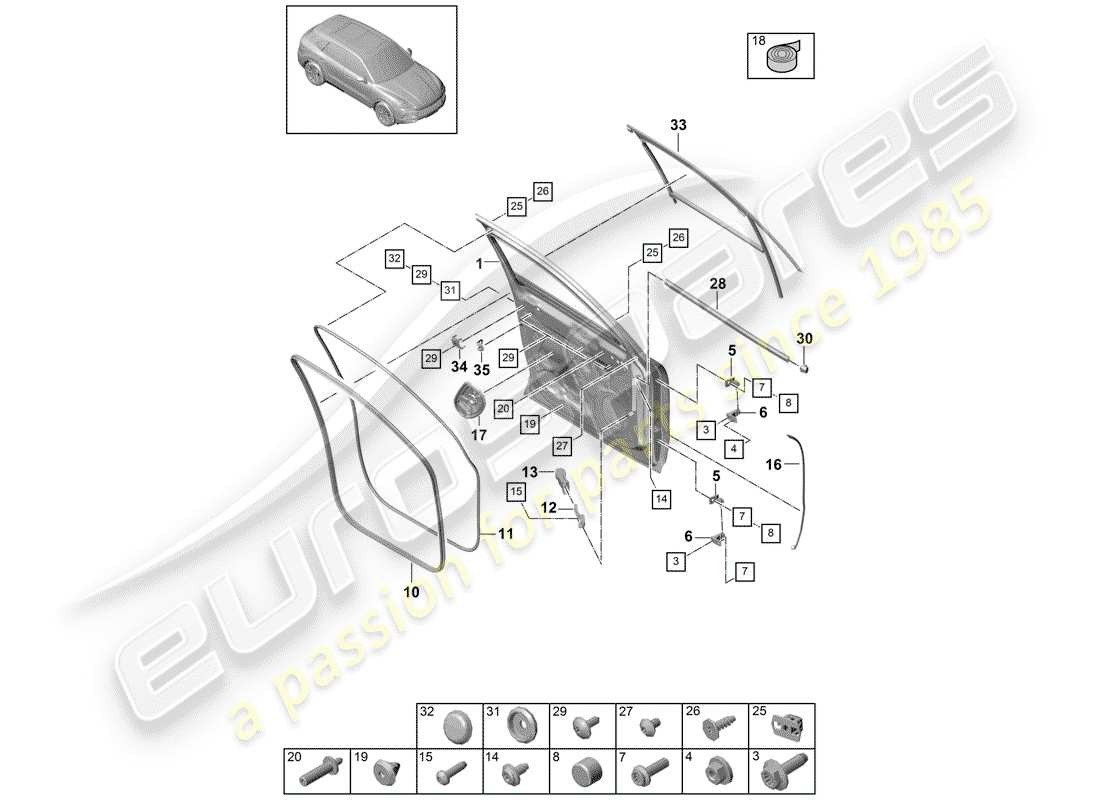 porsche 2019 (cayenne e3 9ya/9yb) carcasa de la puerta diagrama de piezas
