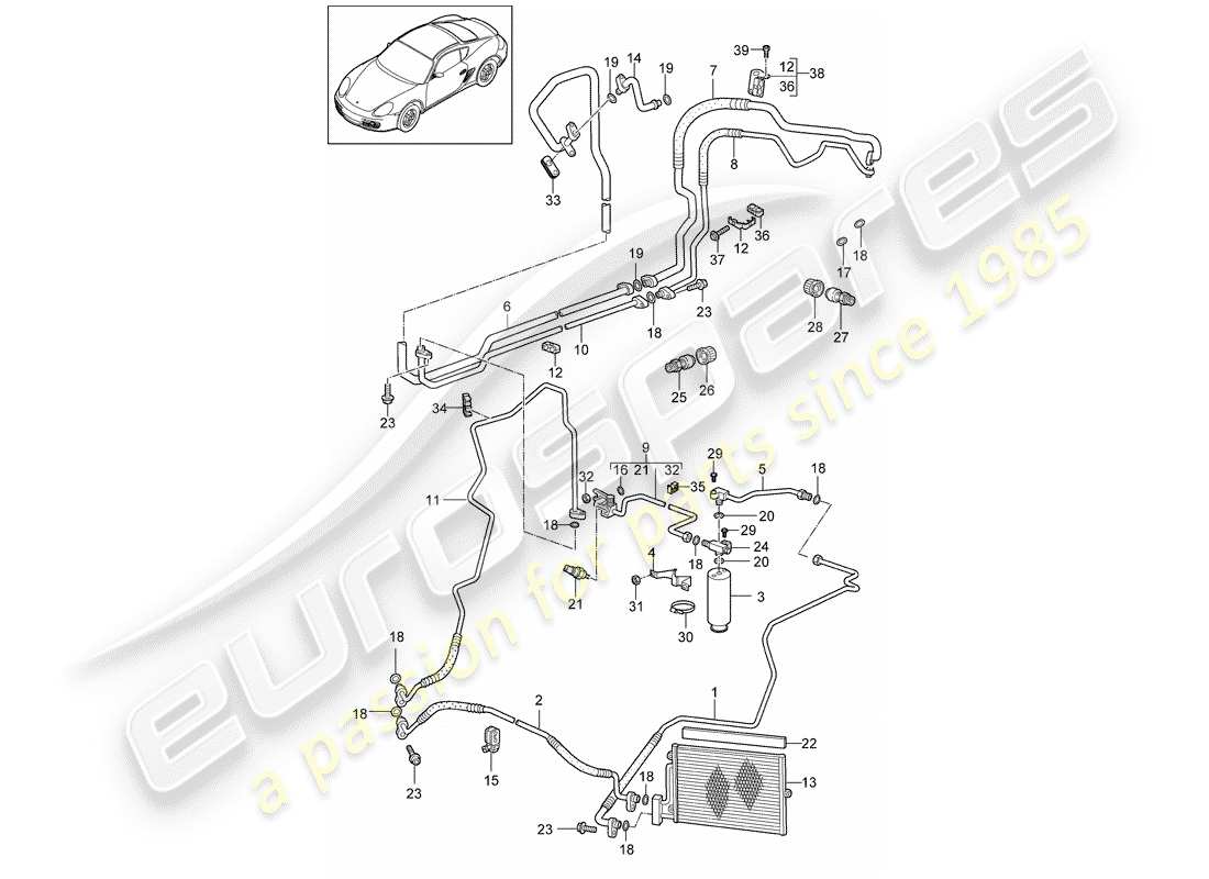 porsche 2010 (987 cayman) diagrama de piezas del circuito refrigerante