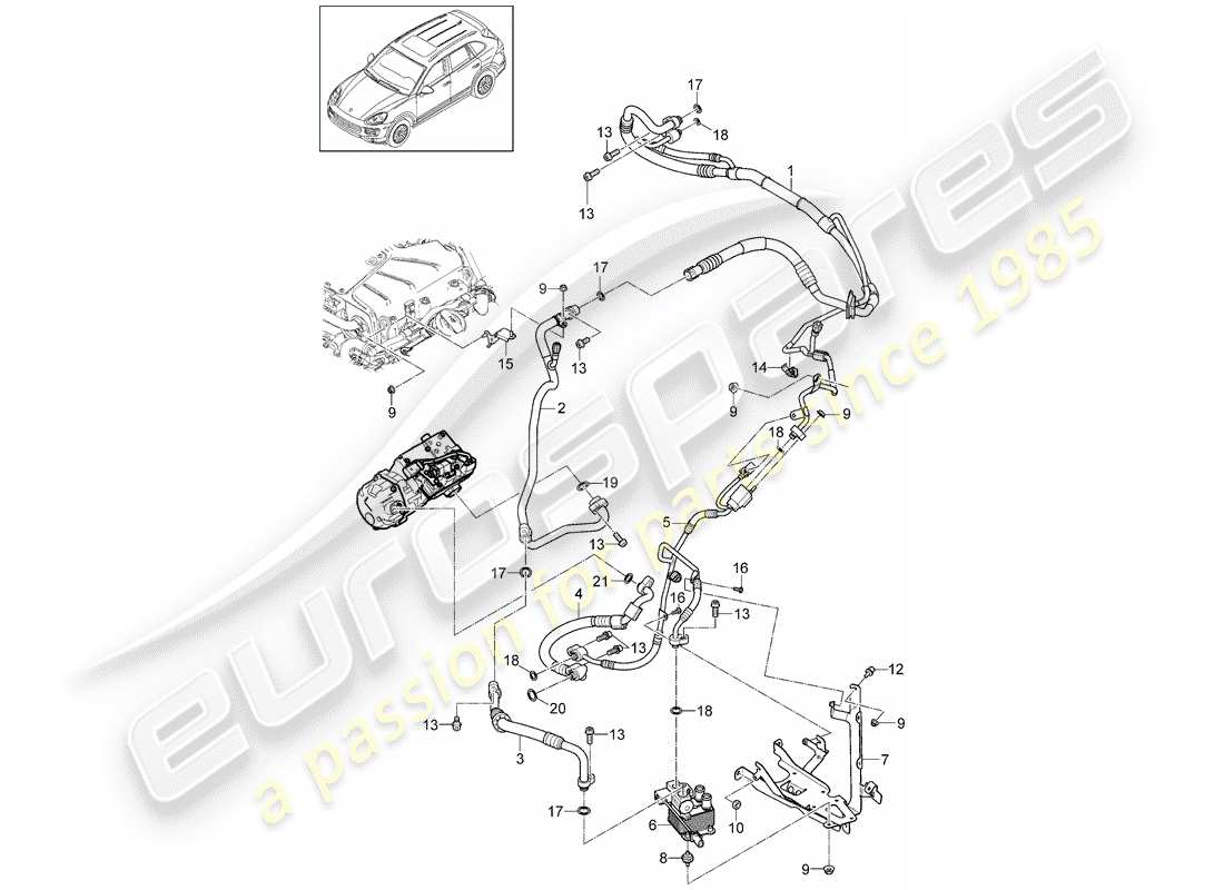 porsche 2017 (cayenne e2 92a) diagrama de piezas del circuito refrigerante