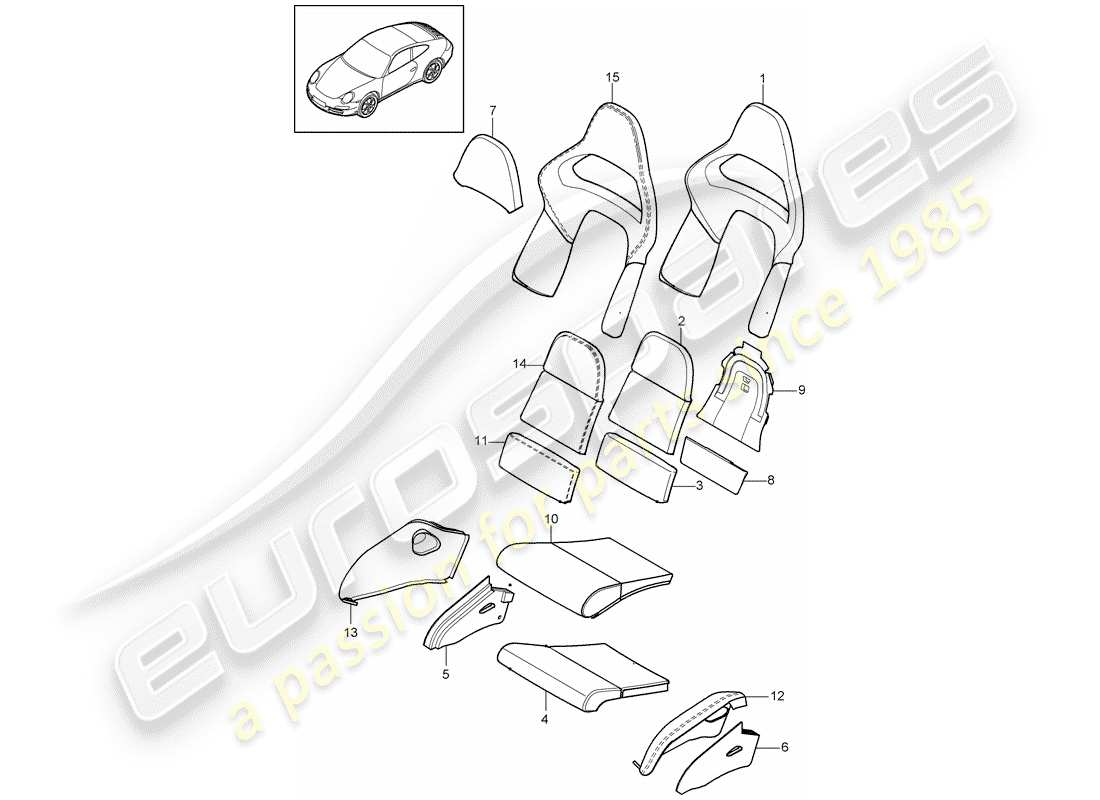 porsche 2011 (997-2) parte de espuma diagrama de piezas