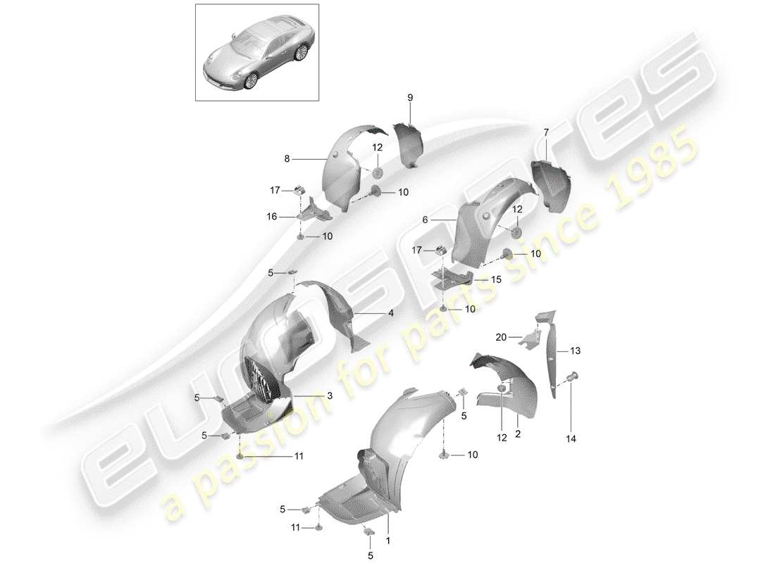 porsche 991 gen. 2 (2017) diagrama de piezas del protector de la caseta de timón
