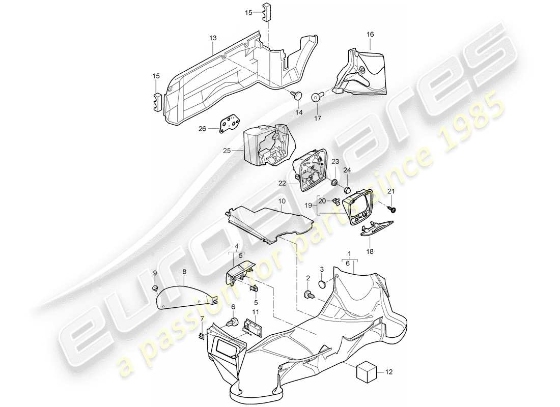 porsche 2005 (987 boxster) diagrama de piezas del compartimiento de equipaje