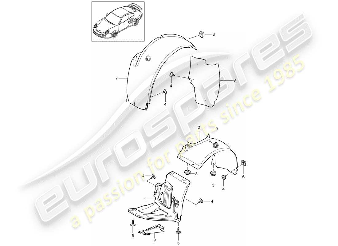 porsche 2011 (997-2 turbo / gt2 rs) adornos diagrama de piezas