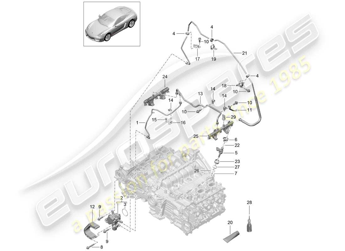 porsche 2014 (981 cayman) tubo de recogida de combustible diagrama de piezas