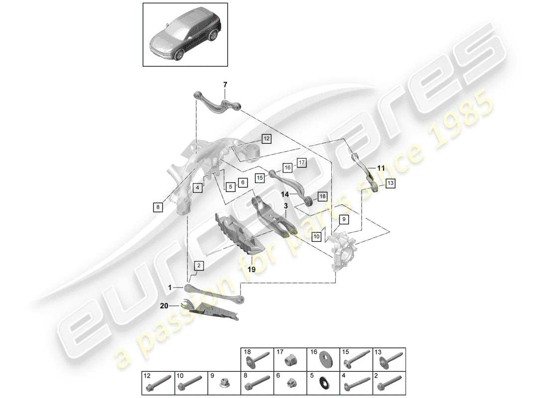 porsche cayenne e3 (2018) diagrama de piezas del brazo control de pista
