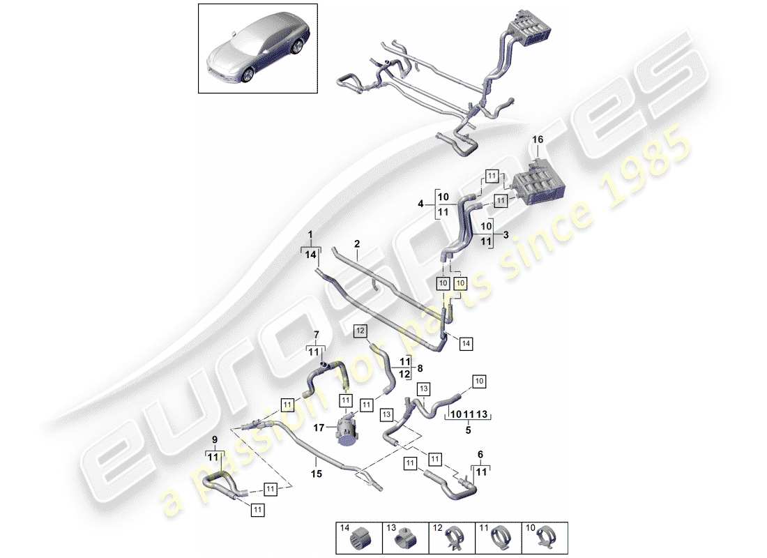 porsche 2017 (panamera 971-1) diagrama de piezas del calentador