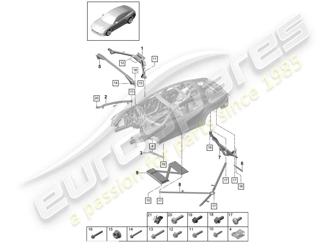 porsche 2017 (panamera 971-1) puntal de domo diagrama de piezas