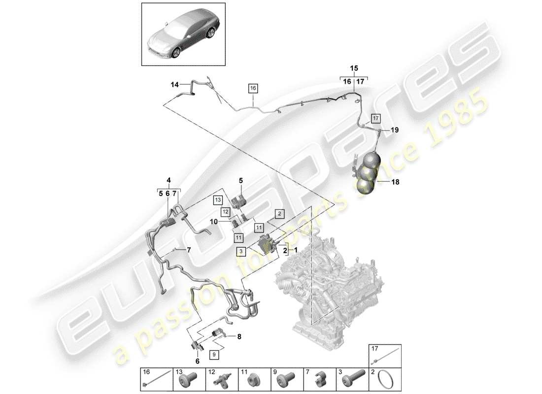 porsche 2017 (panamera 971-1) sistema de vacío diagrama de piezas