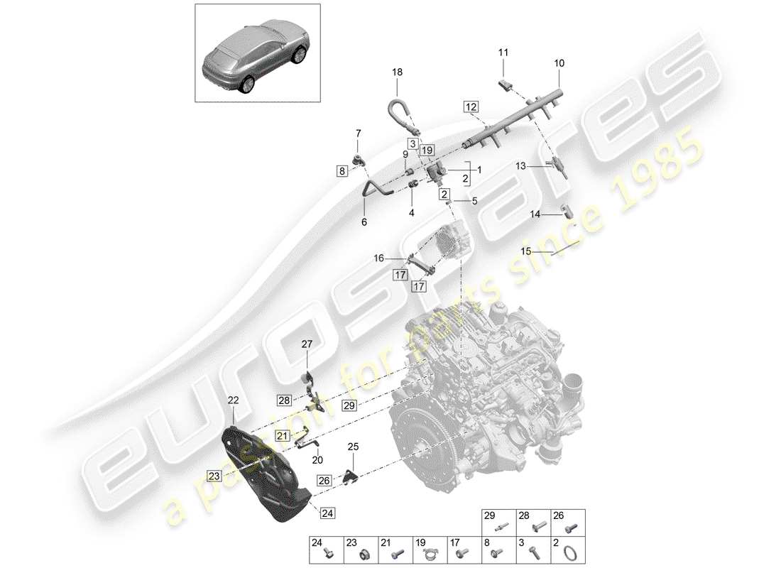 porsche 2020 (macan) diagrama de piezas del tubo de recogida de combustible