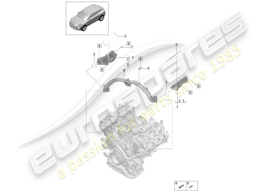 porsche 2020 (macan) distribuidor de aire de admisión diagrama de piezas
