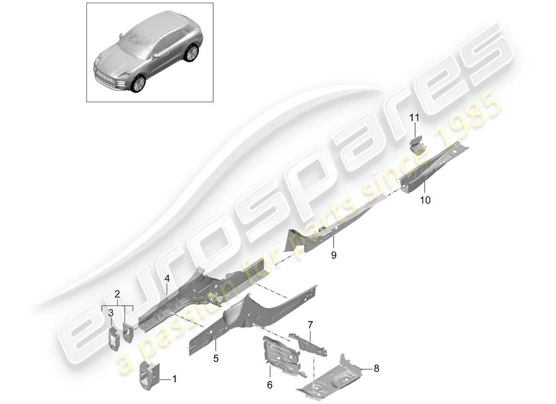 porsche 2019 (macan) diagrama de piezas del extremo delantero