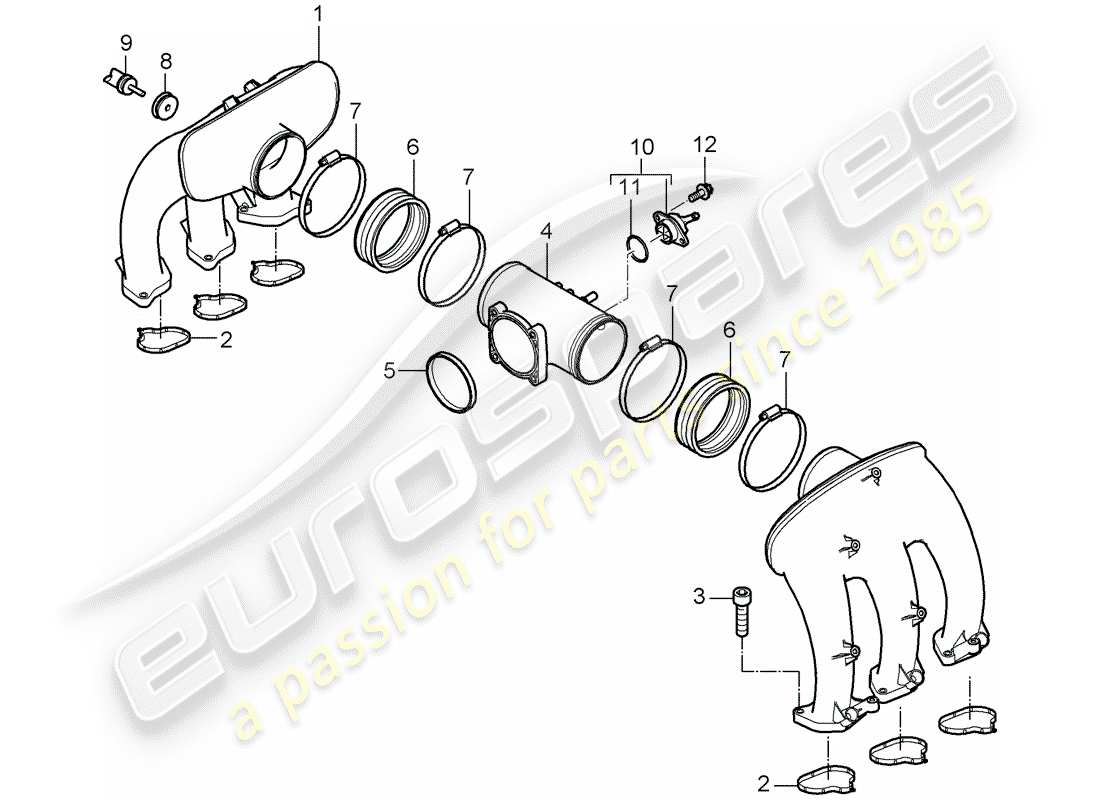 porsche 2009 997-2 turbo / gt2 diagrama de piezas del distribuidor de aire de admisión