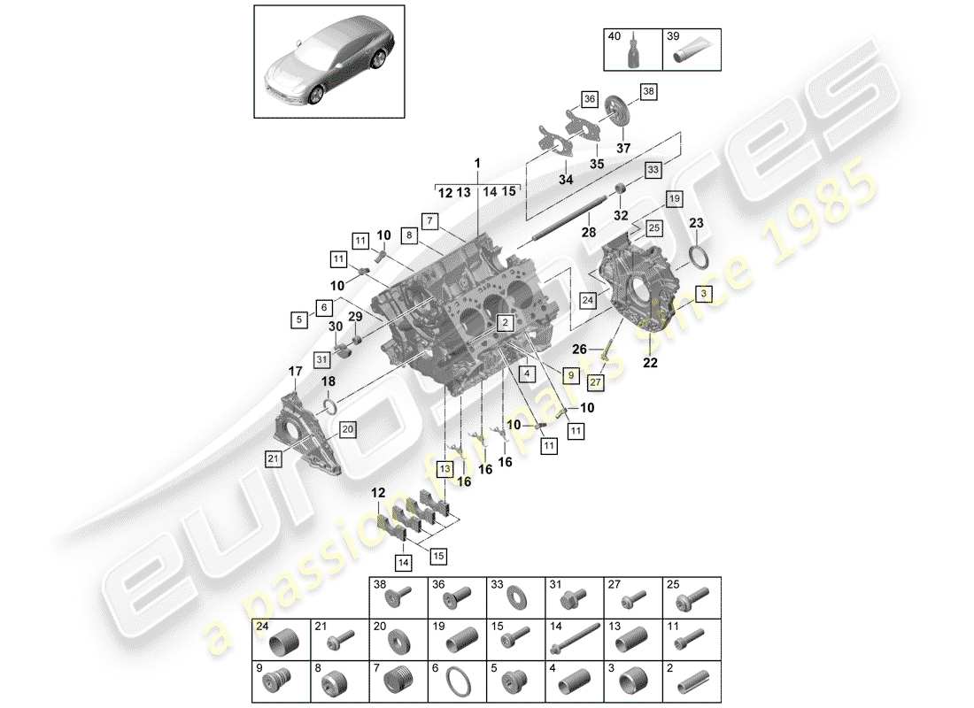 porsche 2017 (panamera 971-1) crankcase diagrama de piezas