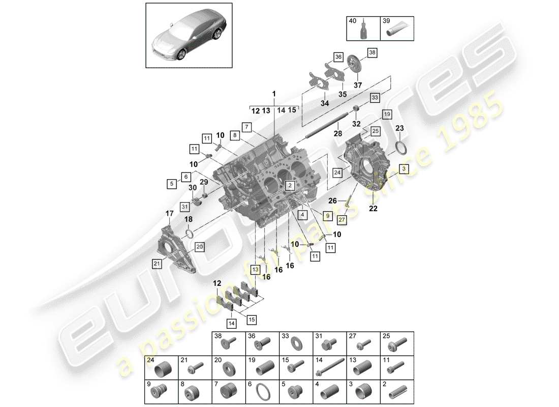 porsche panamera 971 (2017) crankcase diagrama de piezas