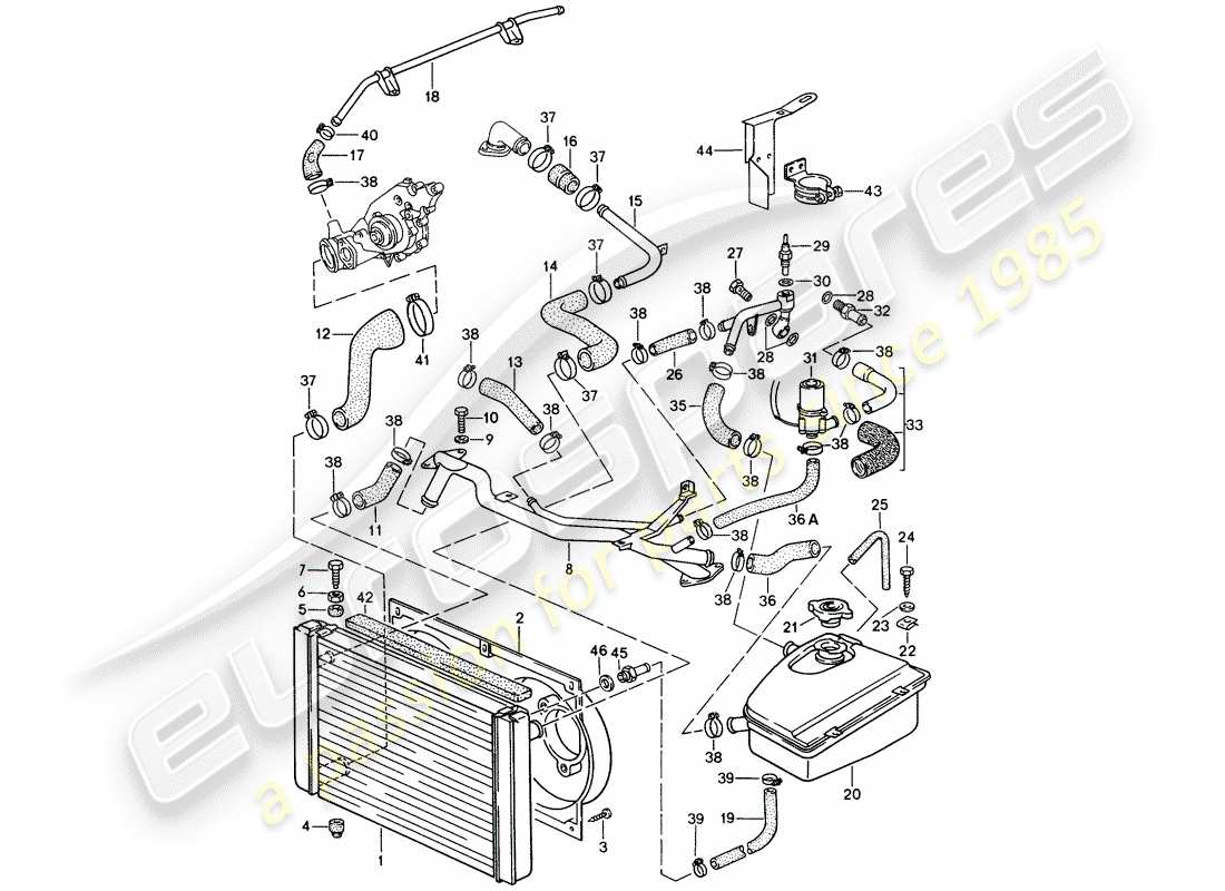 porsche 1991 (944) diagrama de piezas de refrigeración por agua