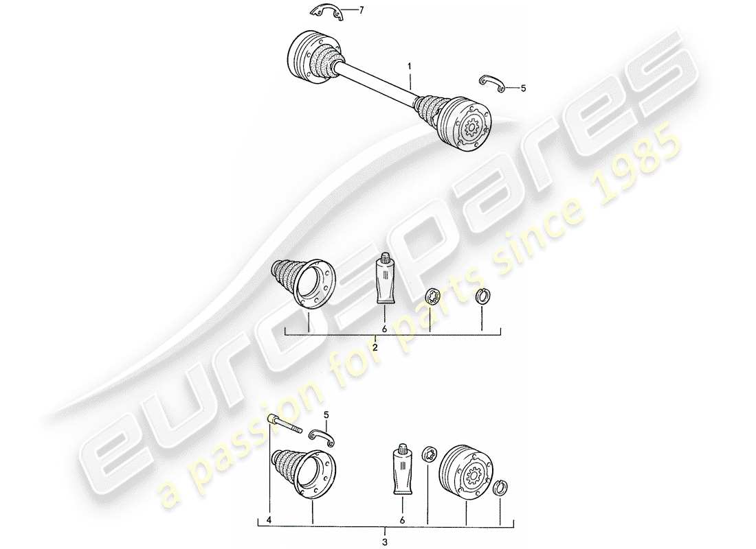 porsche 1991 (944) eje de accionamiento diagrama de piezas