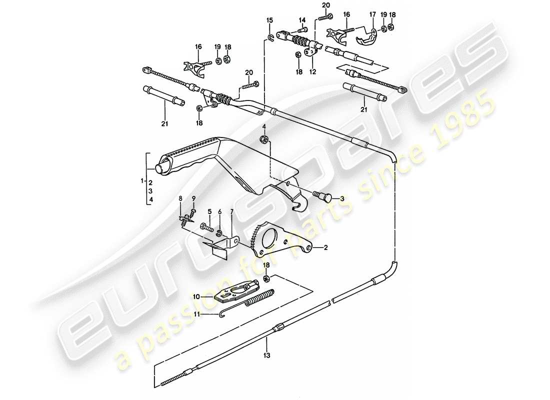 porsche 1994 (928) actuador - freno de mano diagrama de piezas