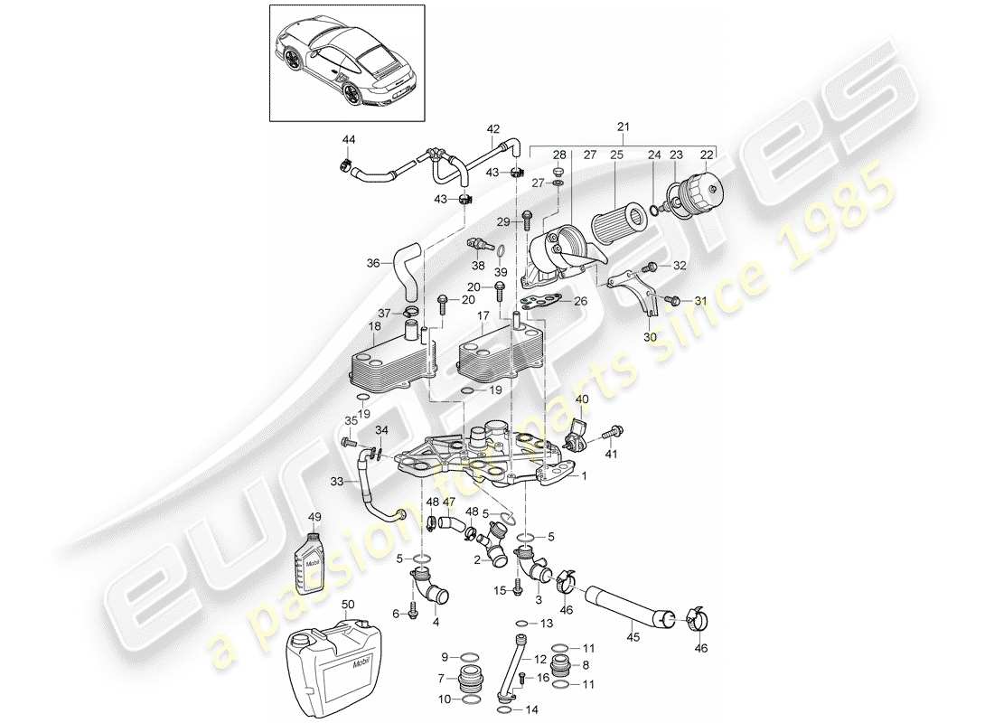 porsche 2013 (997-2 turbo / gt2 rs) diagrama de piezas del filtro de aceite