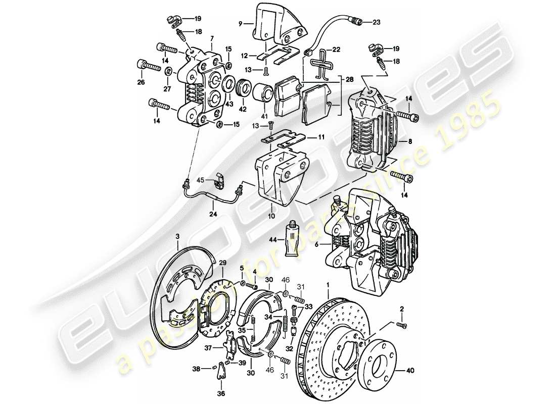 porsche 1989 (911) freno - eje trasero diagrama de piezas