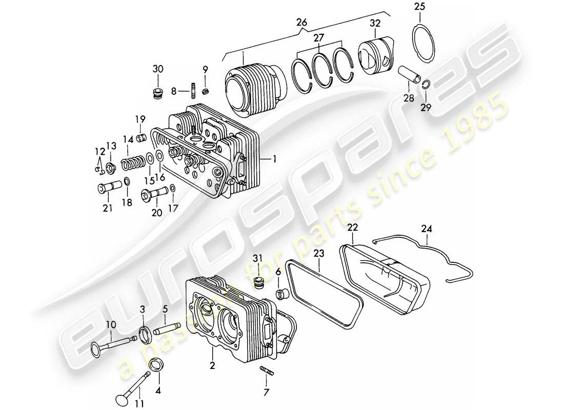 porsche 1966 (911/912) culata - cilindro con pistones - set de reparación para mantenimiento - ver ilustración: esquema de piezas