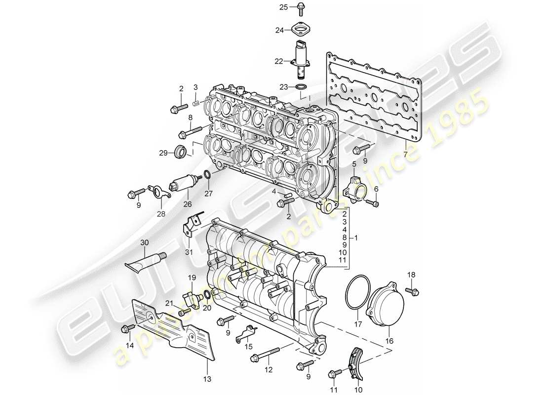 porsche 2009 997-2 turbo / gt2 carcasa del árbol de levas diagrama de piezas