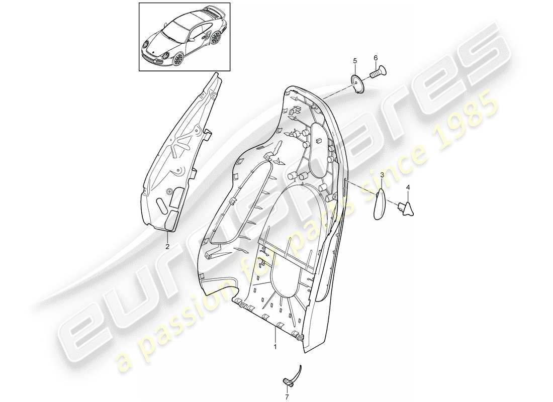 porsche 2011 (997-2 turbo / gt2 rs) carcasa del respaldo diagrama de piezas