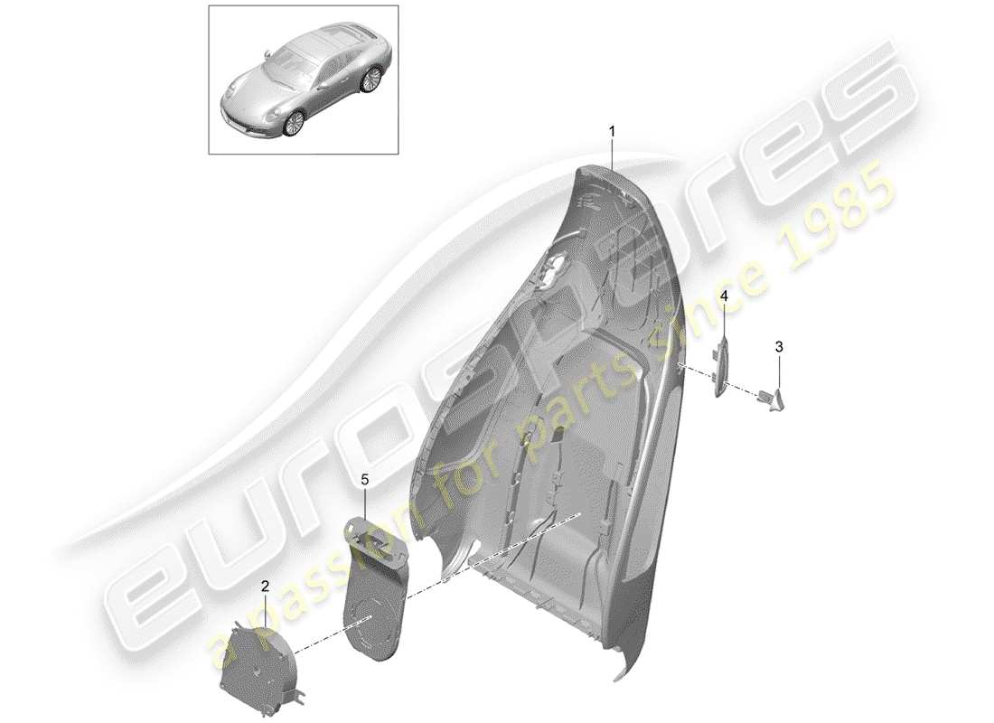 porsche 2017 (991-2) diagrama de piezas de la carcasa del respaldo