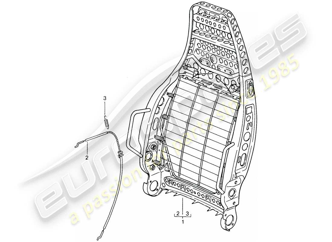 porsche 1987 (959) asiento deportivo - estructura del respaldo diagrama de piezas