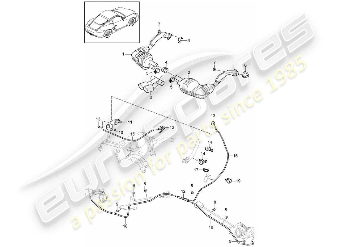 porsche cayman 987 (2009) diagrama de piezas del sistema de escape