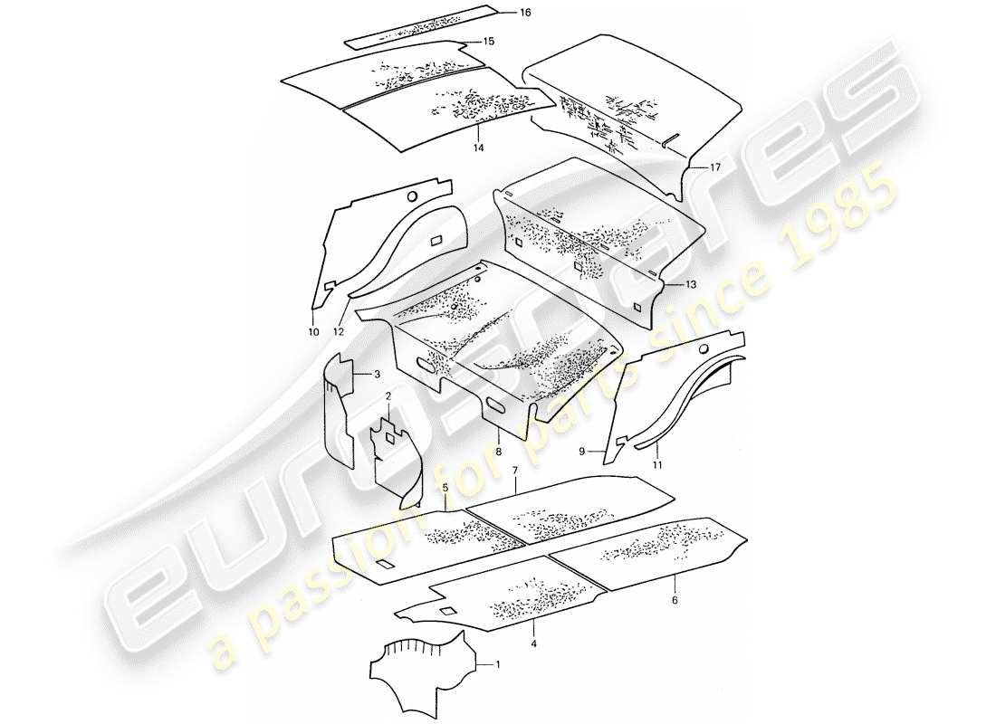 porsche 1974 (911) carcasa del cuerpo - absorbentes de sonido diagrama de piezas