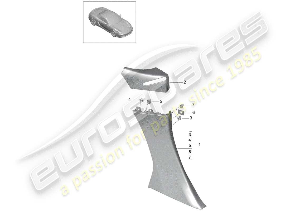 porsche 2015 (981 boxster) panel de adorno de cuarto diagrama de piezas