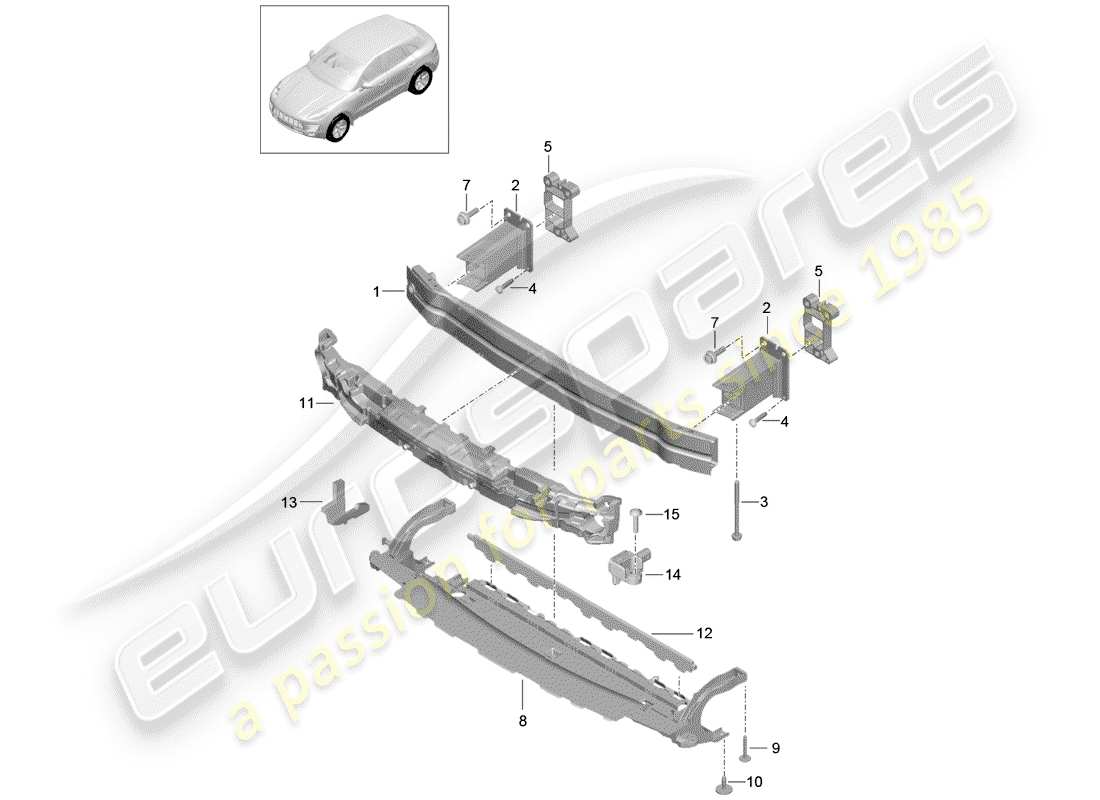 porsche 2016 (macan) soporte de parachoques diagrama de piezas