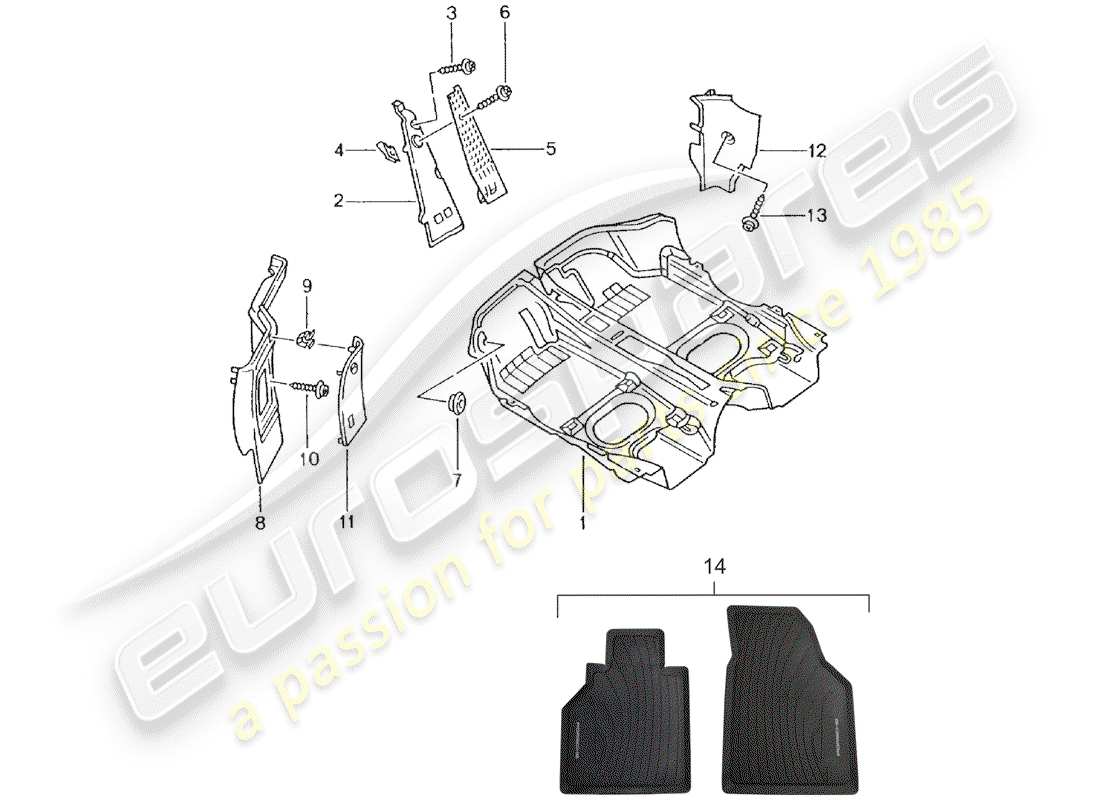 porsche 2002 (996 gt3) cubierta de piso - adornos diagrama de piezas