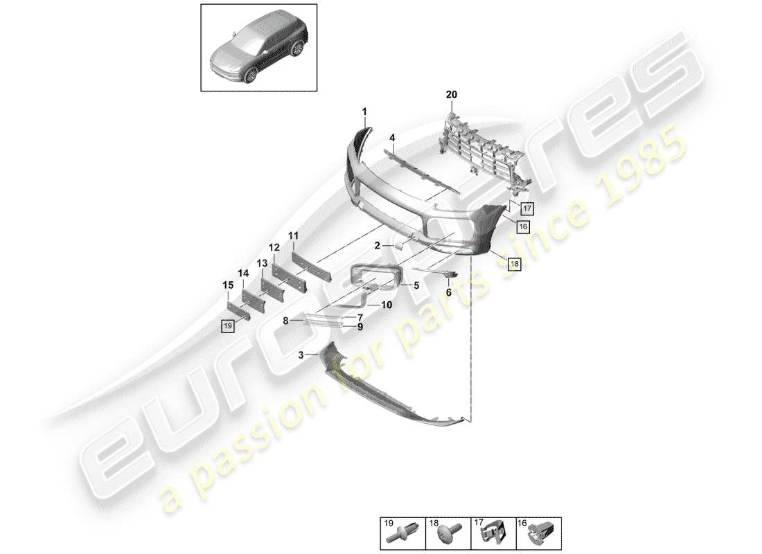 porsche 2019 (cayenne e3 9ya/9yb) parachoque diagrama de piezas