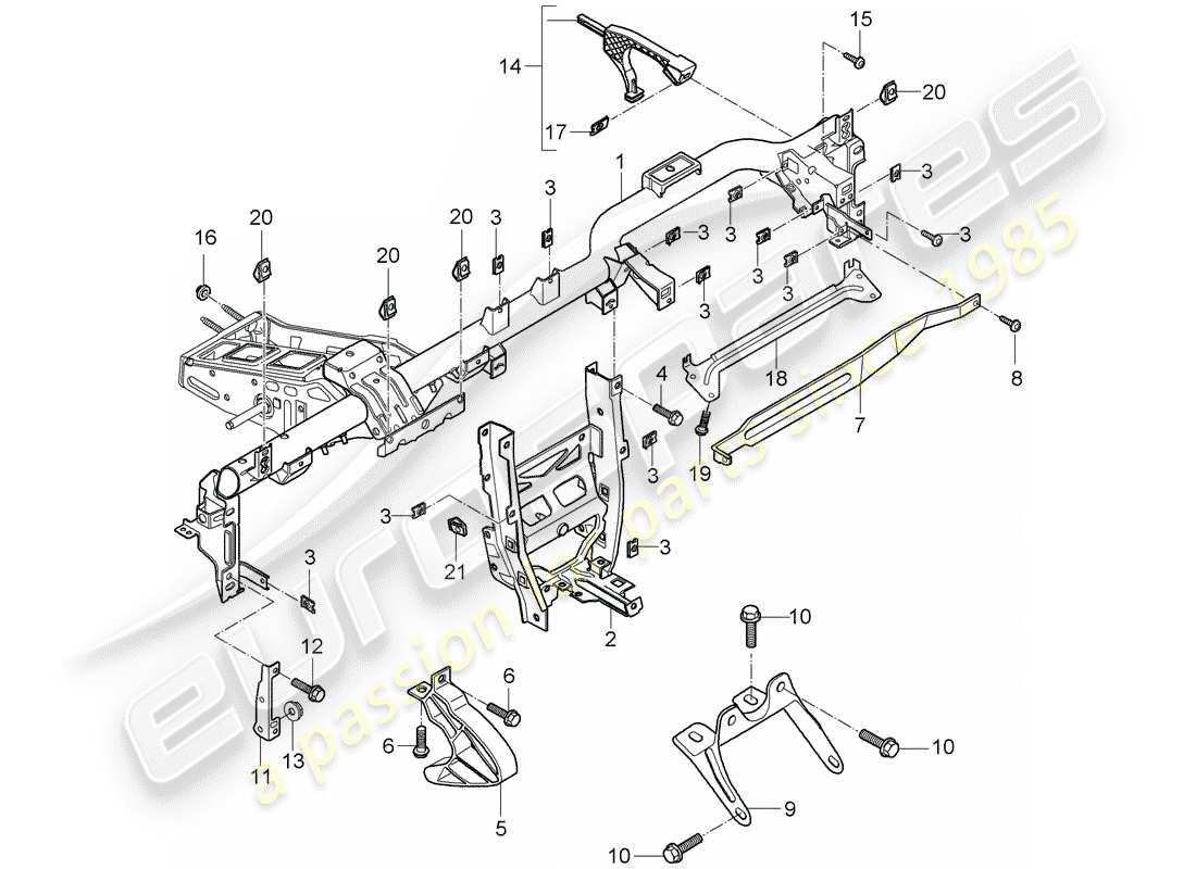 porsche 2012 (997-2) diagrama de piezas del marco de retención