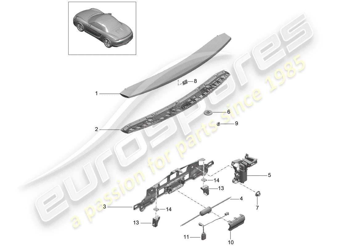 porsche 2015 (981 boxster) alerón trasero diagrama de piezas