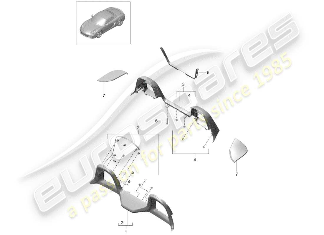 porsche 2015 (981 boxster) adornos diagrama de piezas