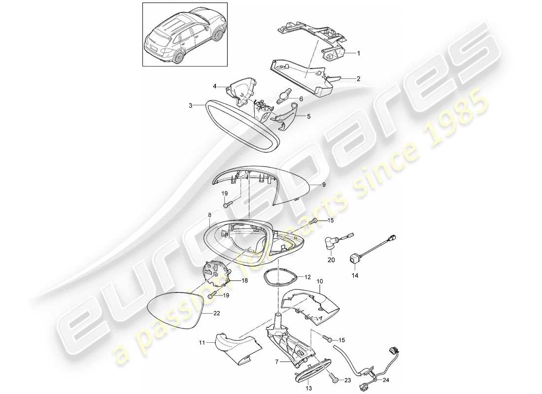 porsche 2015 (cayenne e2 92a) espejo retrovisor interior diagrama de piezas