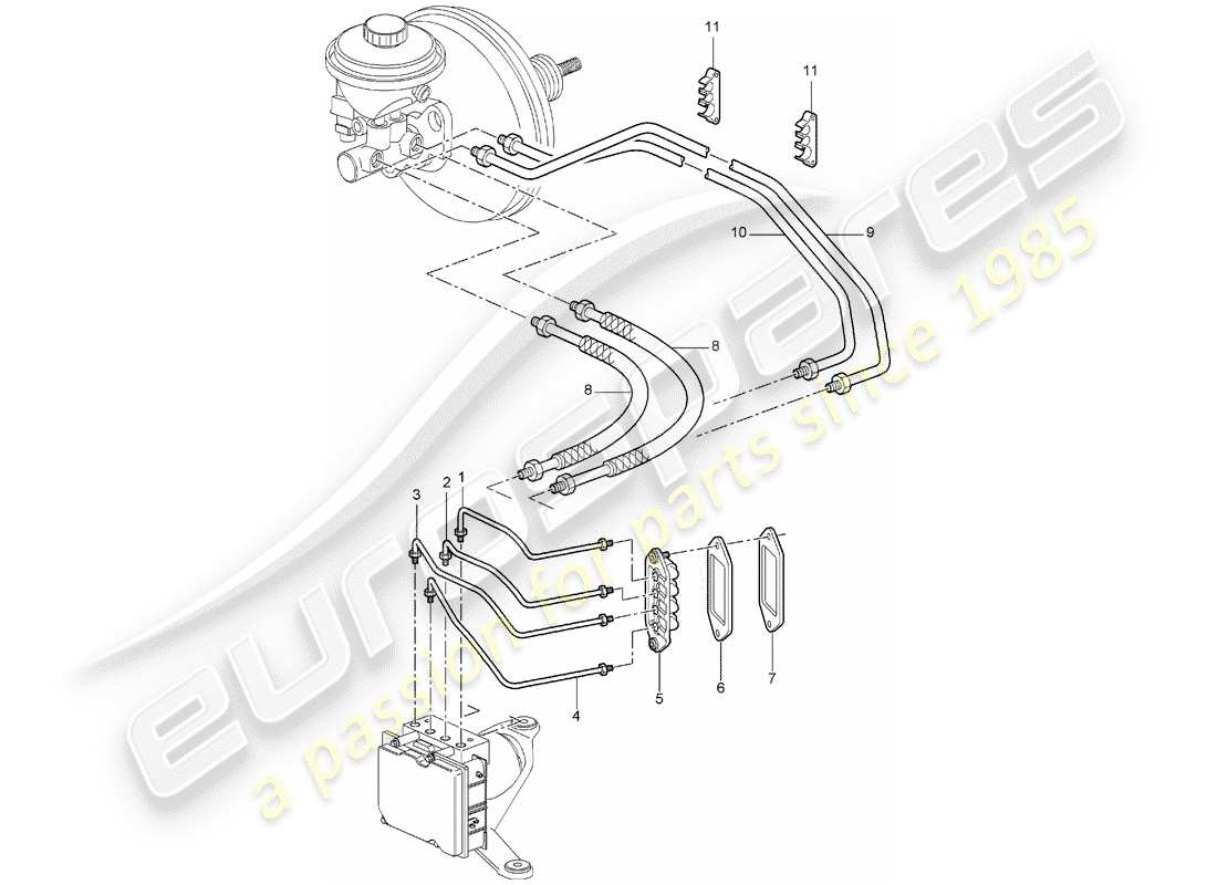 porsche 2007 (997-1) líneas de freno diagrama de piezas