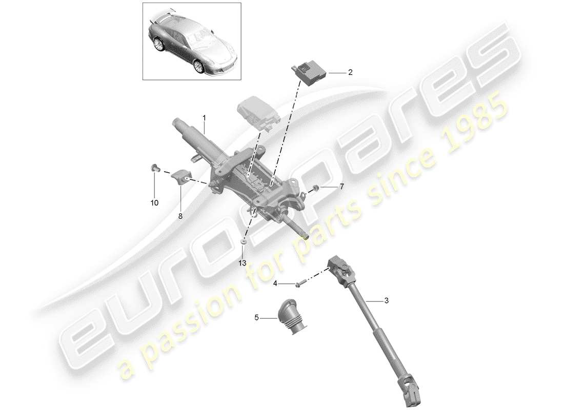 porsche 2018 (991-2 r/gt3/rs) columna de dirección diagrama de piezas